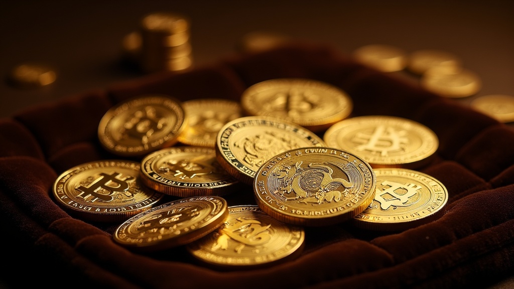 Assorted gold coins and gold collectables spread on a table